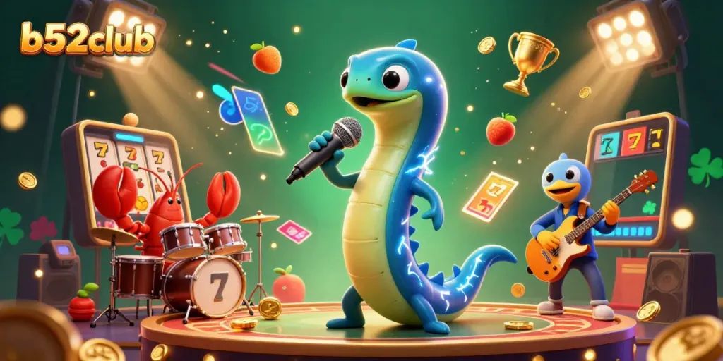Experience the excitement of b52club with an electric eel DJ, lobster drummer, and seahorse guitarist performing in an underwater casino.