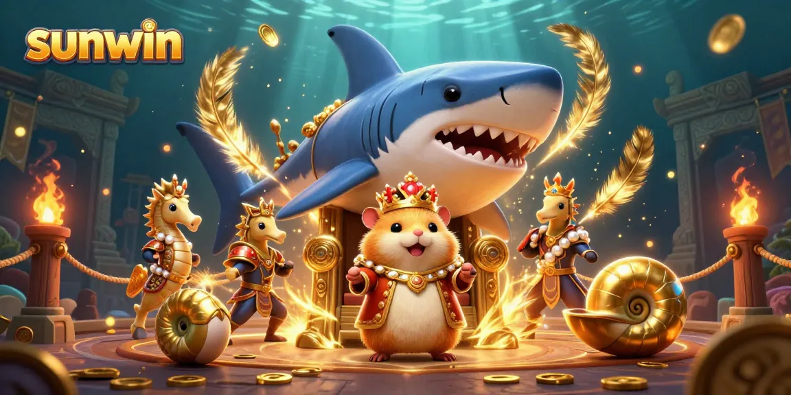 Engage in thrilling adventures with sunwin showcasing a hamster king and royal guards in a vibrant casino scene.