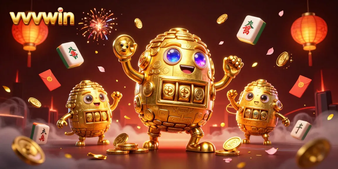 Engage with vvvwin's vibrant casino adventure featuring a golden golem surrounded by dynamic game elements.