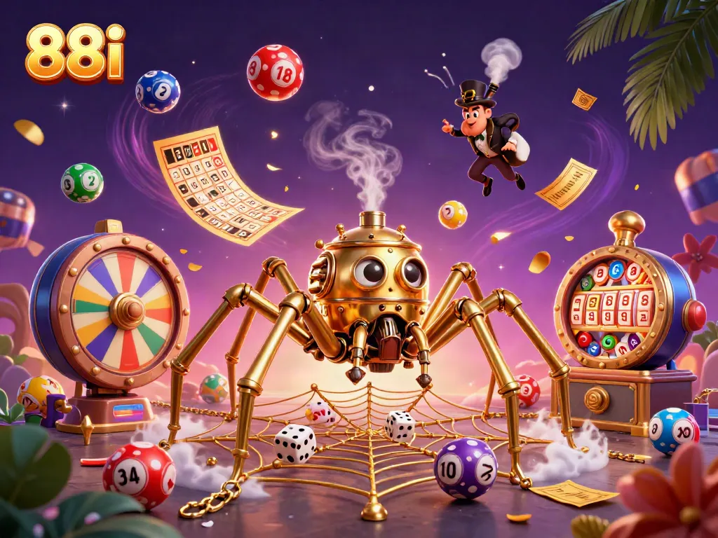 Experience 88i's thrilling gaming atmosphere with a dynamic scene of lively characters and vibrant casino elements.