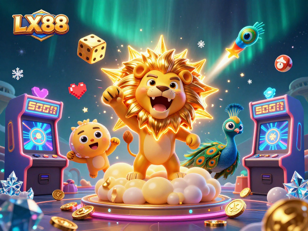 Experience the excitement of LX88 gaming with colorful elements and vibrant characters in a dynamic casino scene.