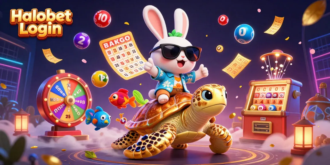 Engage in thrilling games with Halobet Login, featuring lucky rabbit and golden turtle illustration.