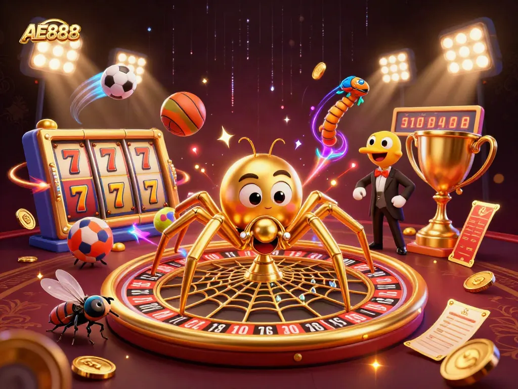 Place bets at AE888 with a golden web roulette and dynamic gaming elements.