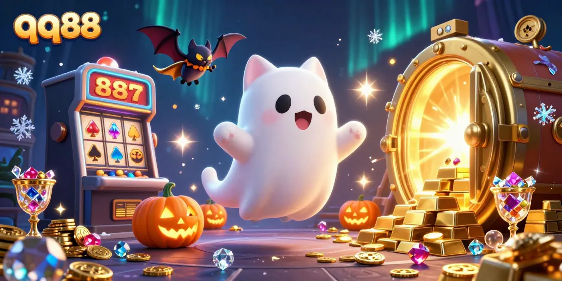 Engage with qq88 at an exciting haunted casino featuring a ghost cat and treasure vaults.