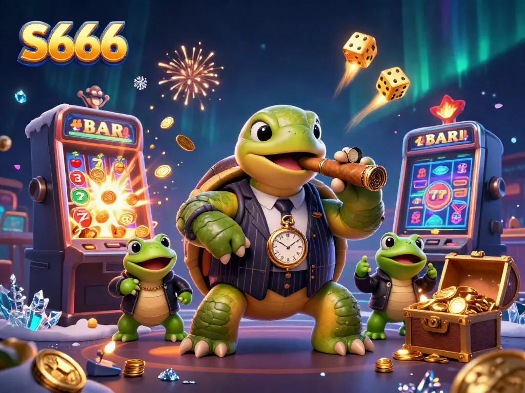 Experience thrilling moments with S666 as the snapping turtle and bullfrogs light up the casino scene.
