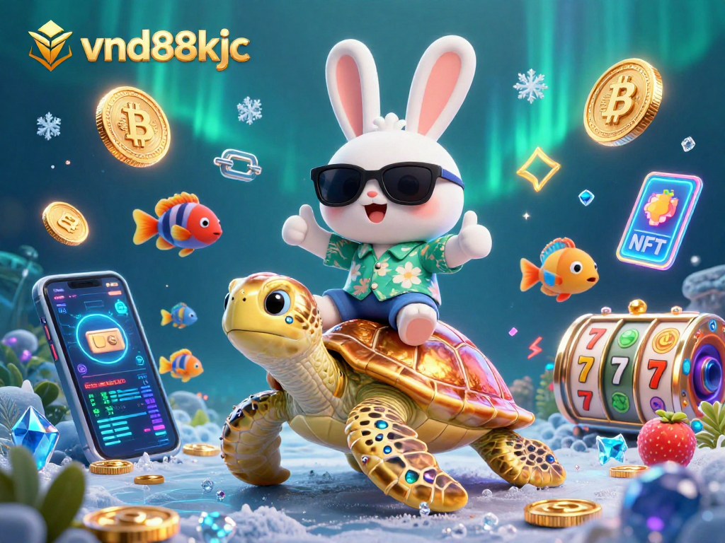 Experience the excitement of vnd88kjc casino adventures with a lucky rabbit and golden sea turtle illustration.