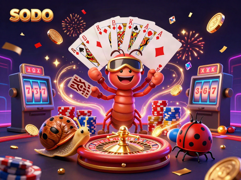 SODO casino scene with vibrant characters, golden coins, and roulette effects for betting excitement
