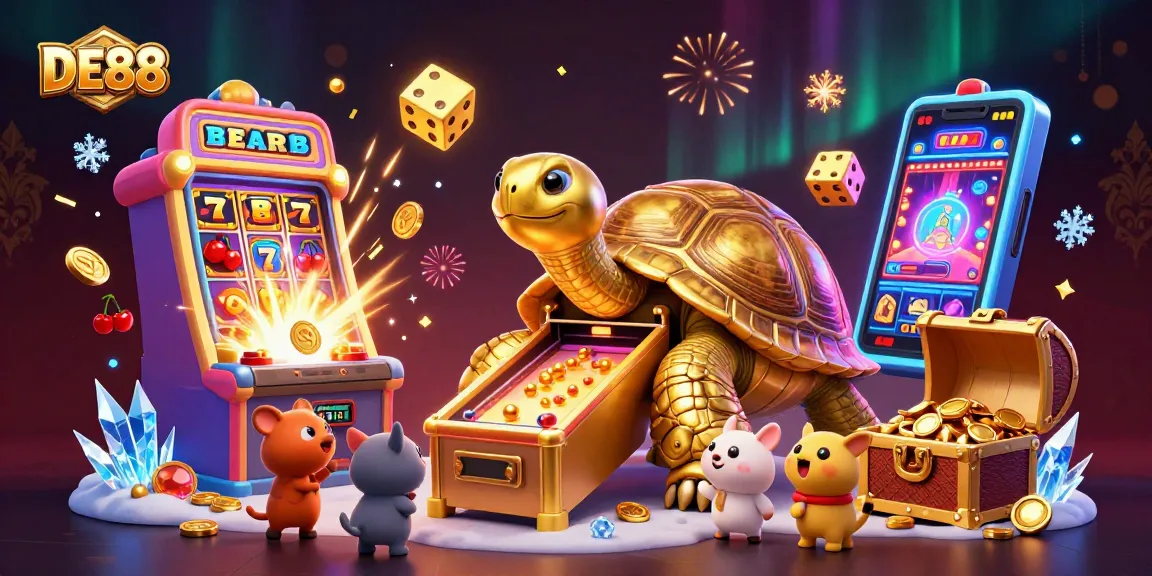 Play thrilling games at DE88 where a golden tortoise pinball machine captivates players.