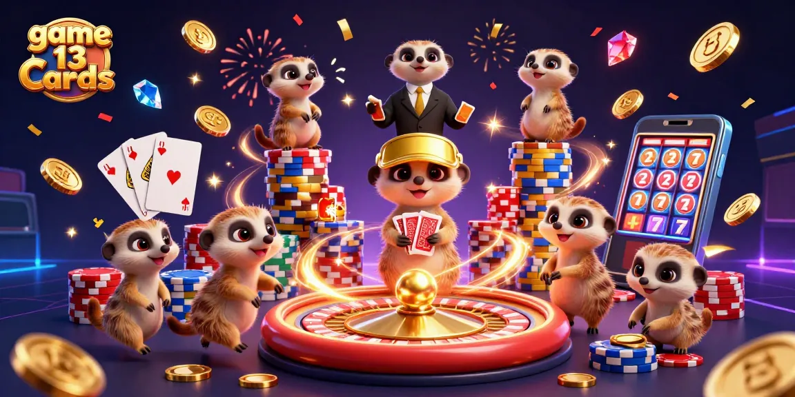 Experience thrilling gameplay with game 13 cards featuring dynamic meerkat characters in a vibrant casino scene.