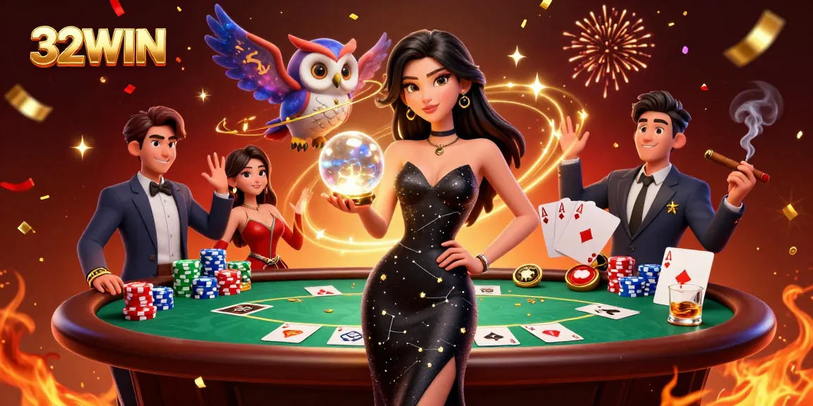 Immerse yourself in 32WIN's vibrant casino world with neon lights, poker flair, and thrilling odds.