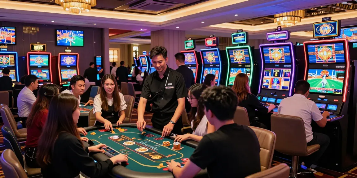 Exciting scene of patrons enjoying KO66 gaming experience in a vibrant casino atmosphere.