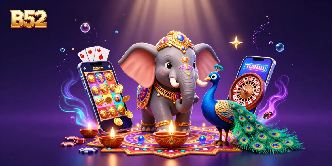 Engage with thrilling B52 gaming action featuring vibrant 3D illustrations and colorful slot elements.