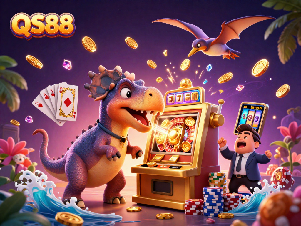 Experience the thrilling jackpot action at QS88 with a pachycephalosaurus and exciting casino elements!