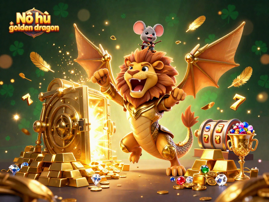 Experience the thrill of Nổ hũ golden dragon with riches cascading from treasure vaults and dynamic slot elements.