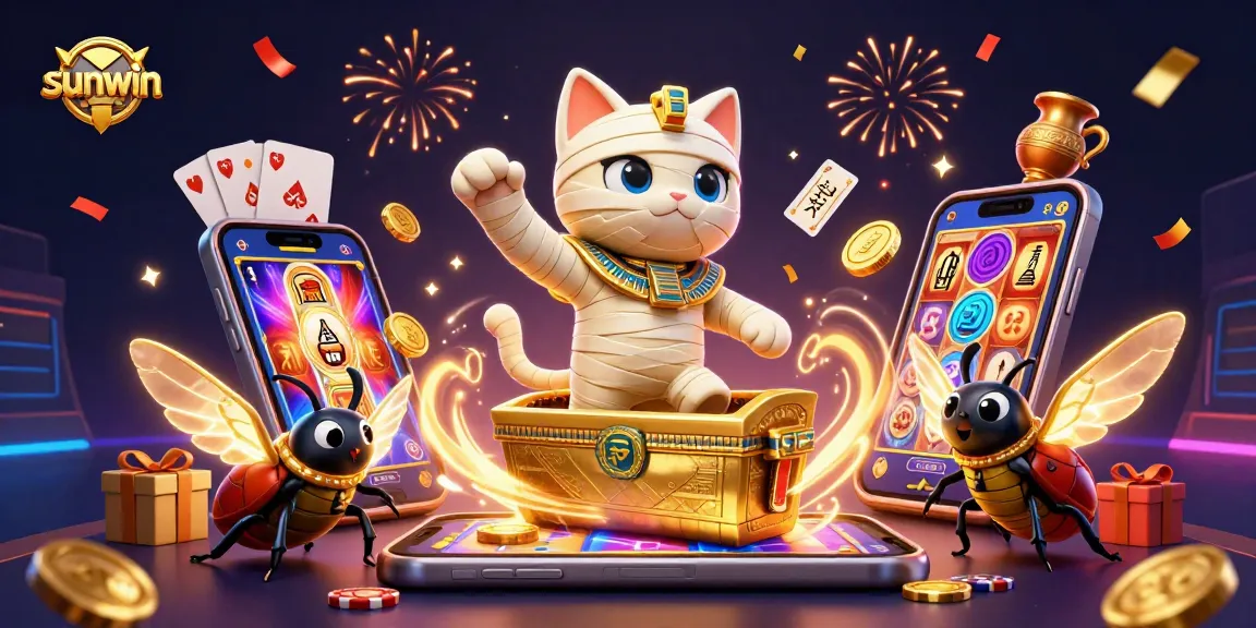 Engage with Sunwin’s exhilarating gaming world featuring a vibrant Egyptian-themed scene filled with slots, gold, and energy.
