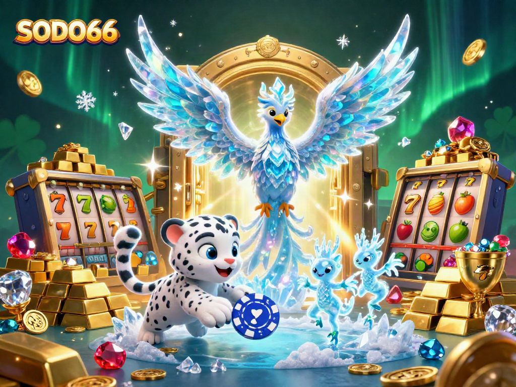 SODO66 reveals the excitement of gaming with vibrant characters and dazzling treasures in a dynamic casino scene.