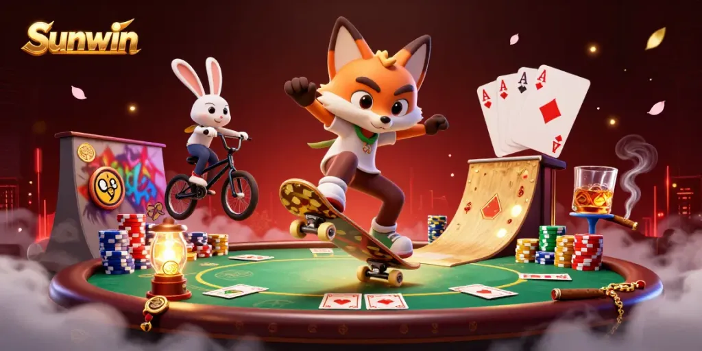 Experience thrilling gaming with Sunwin in a vibrant, action-packed casino scene.