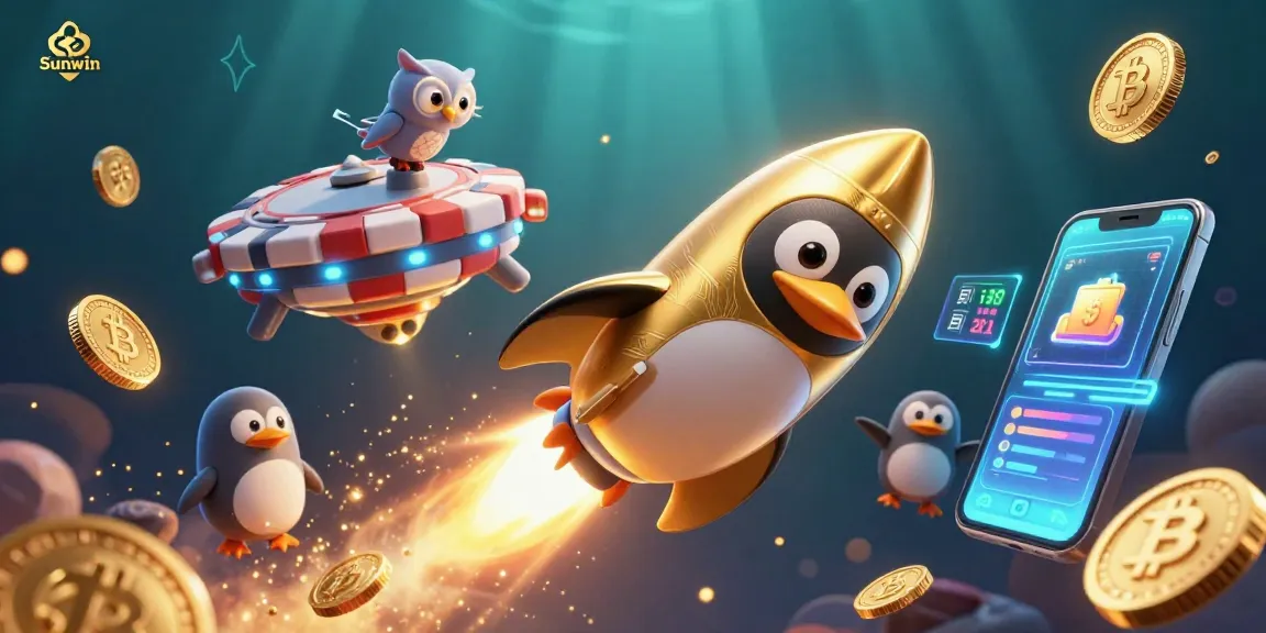 Experience exciting slots with Sunwin while the golden penguin blasts through space.