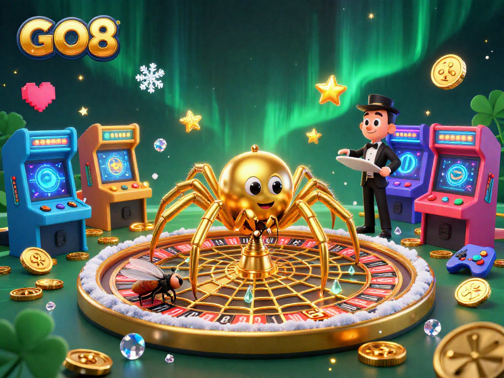 GO8 offers a thrilling experience as a fly makes bets amid a casino-themed scene.
