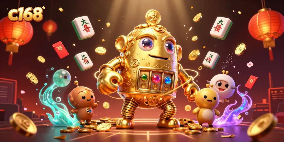 Experience thrilling gaming at c168 with vibrant visuals of a golden golem and casino elements.