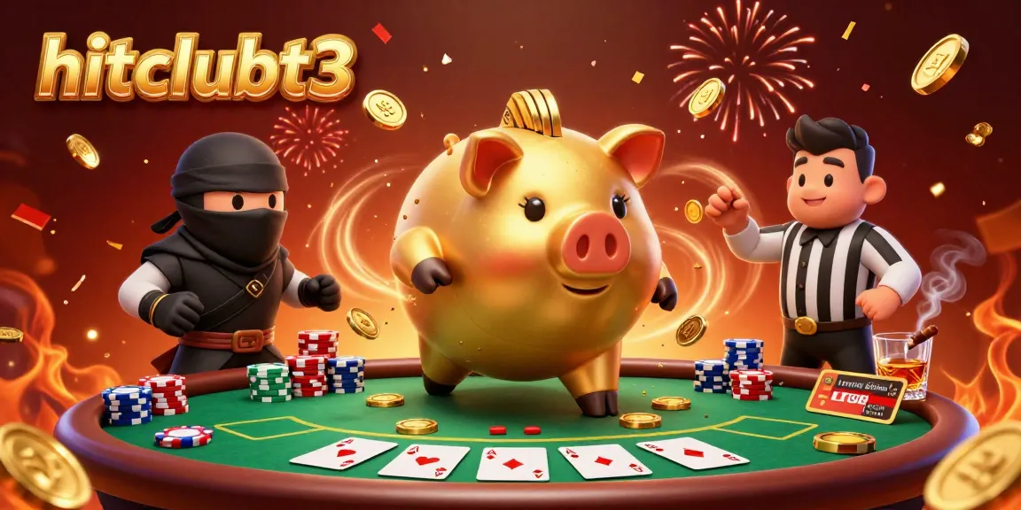 Join the thrilling action at hitclubt3 as the golden piggy bank sumo wrestler dominates the casino showdown with friends.
