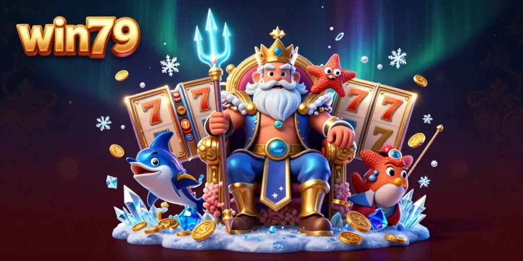 Win79's vibrant slot gaming experience featuring Neptune and dynamic casino elements.
