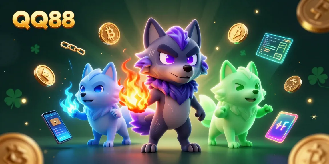 Bet on QQ88 with thrilling gameplay featuring ghost wolves and crypto elements in a vibrant scene.