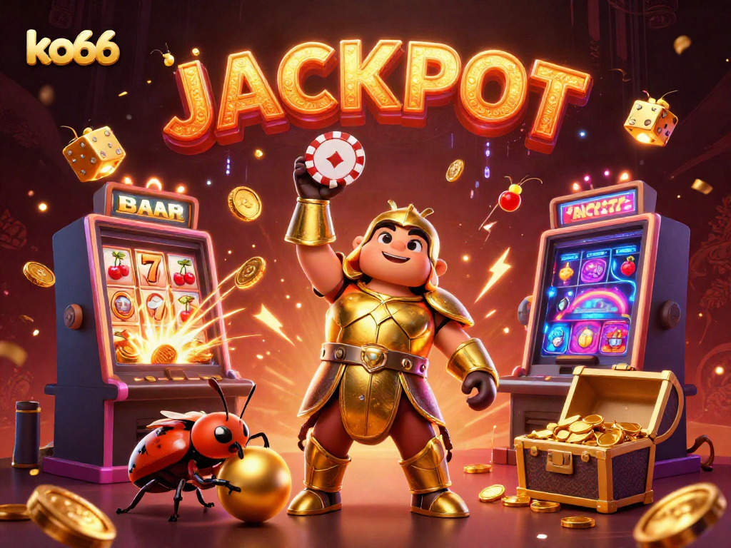 Experience the excitement of ko66 with a victorious beetle champion amidst a dynamic jackpot explosion.