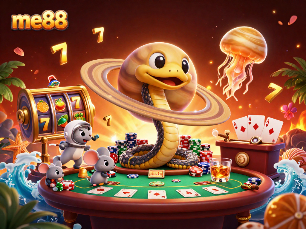 Experience the thrill at me88, where cartoon mice bet on cosmic roulette in an exciting casino scene.