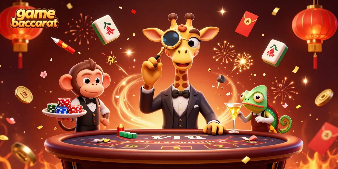 Experience the excitement of game baccarat with a vibrant scene featuring unique characters and casino elements.