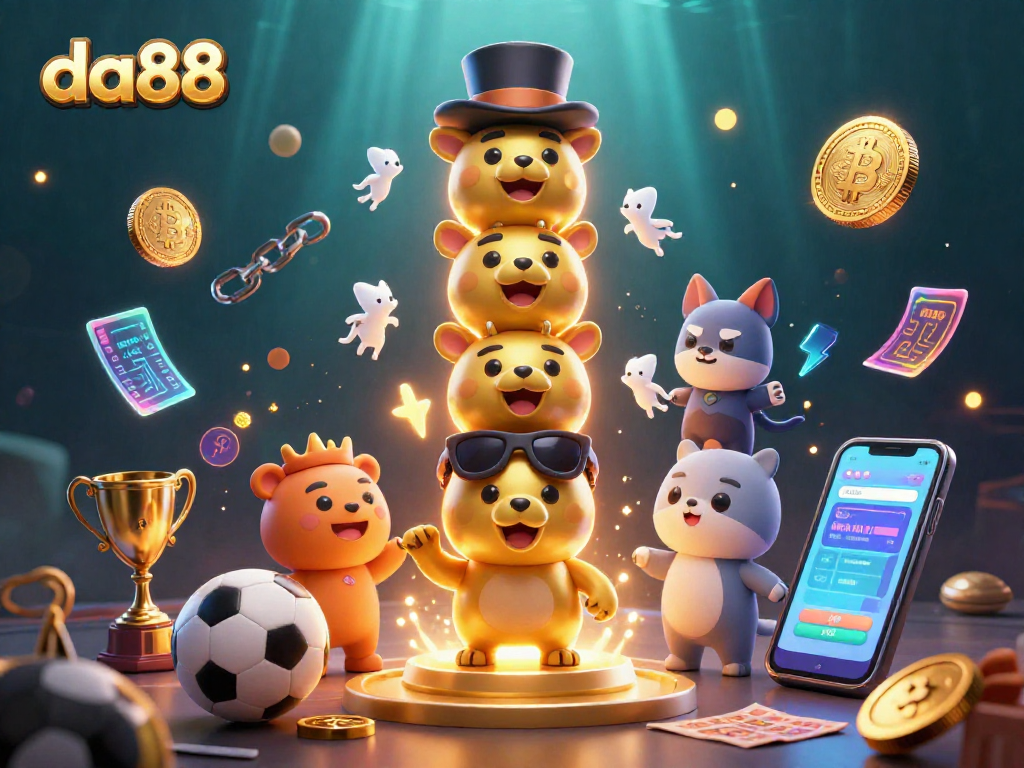 Experience exciting sports betting at da88 with vibrant elements and cartoon characters in a dynamic 3D scene.