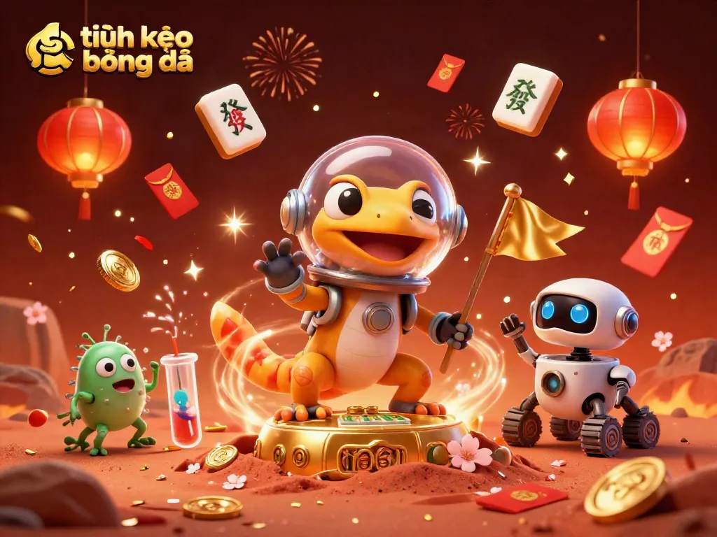 engaging illustration of tin tức kèo bóng đá with Martian gecko discovering a golden casino