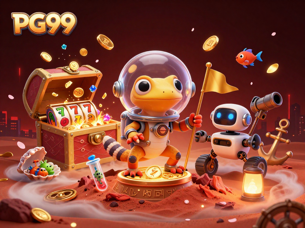 PG99 showcases an exciting 3D casino adventure with a Martian gecko and treasures.