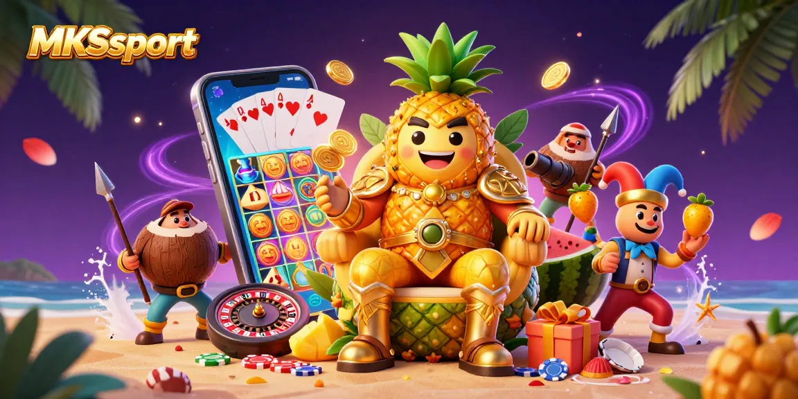 MKSport brings the thrill of casino excitement with a vibrant scene featuring a pineapple king and gaming elements.