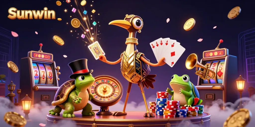 Engage with Sunwin's thrilling casino adventure featuring vibrant characters and dynamic winning elements.