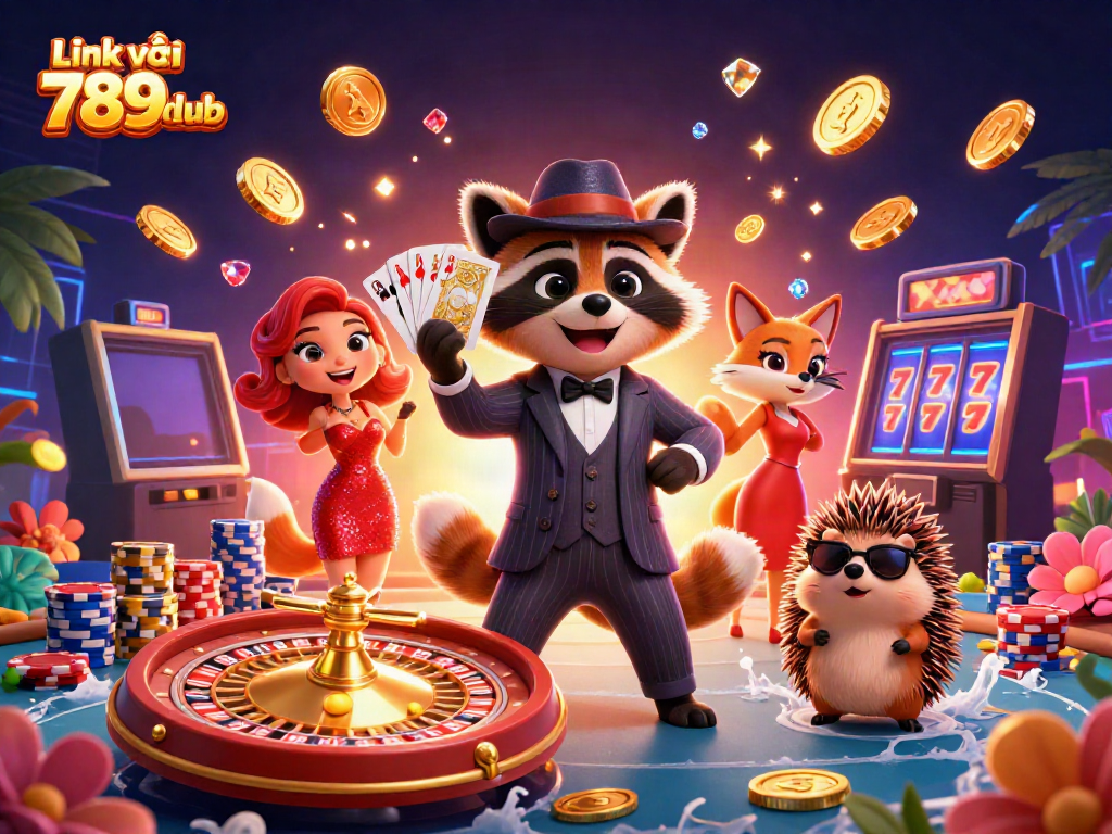 Winning at Link vào 789club with dynamic casino elements and charming characters.
