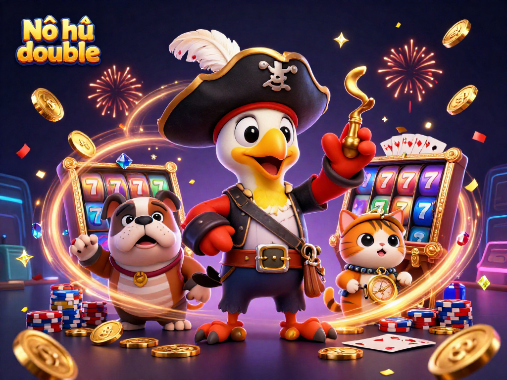 Nổ hũ double offers exciting slot game experiences with energetic pirate characters, coins, and vibrant visuals.