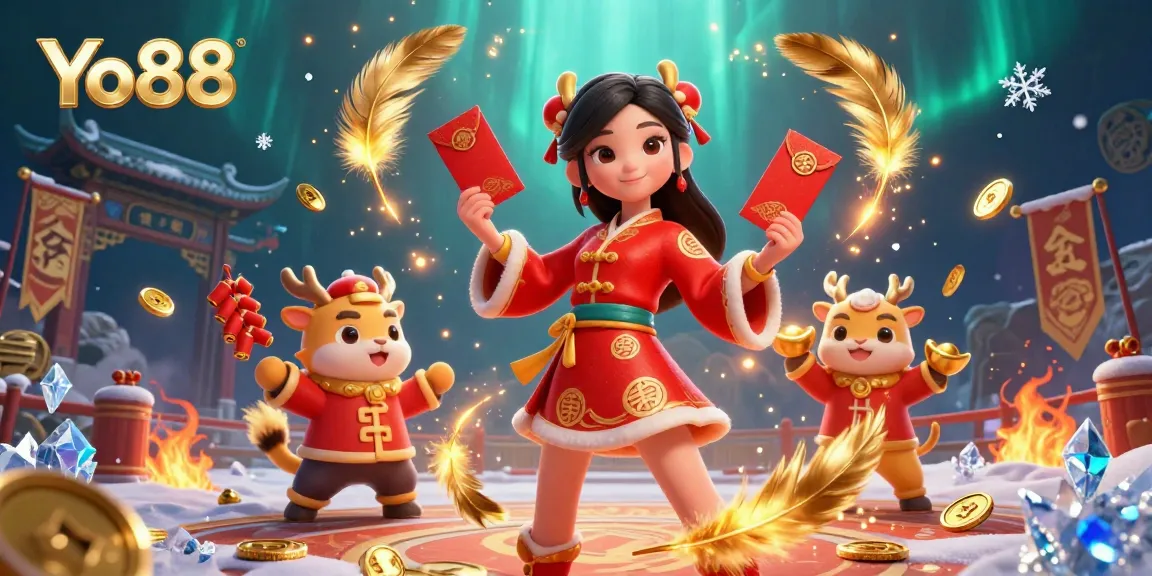 Experience thrilling wins at Yo88 with captivating casino adventures in a vibrant Lunar New Year setting.