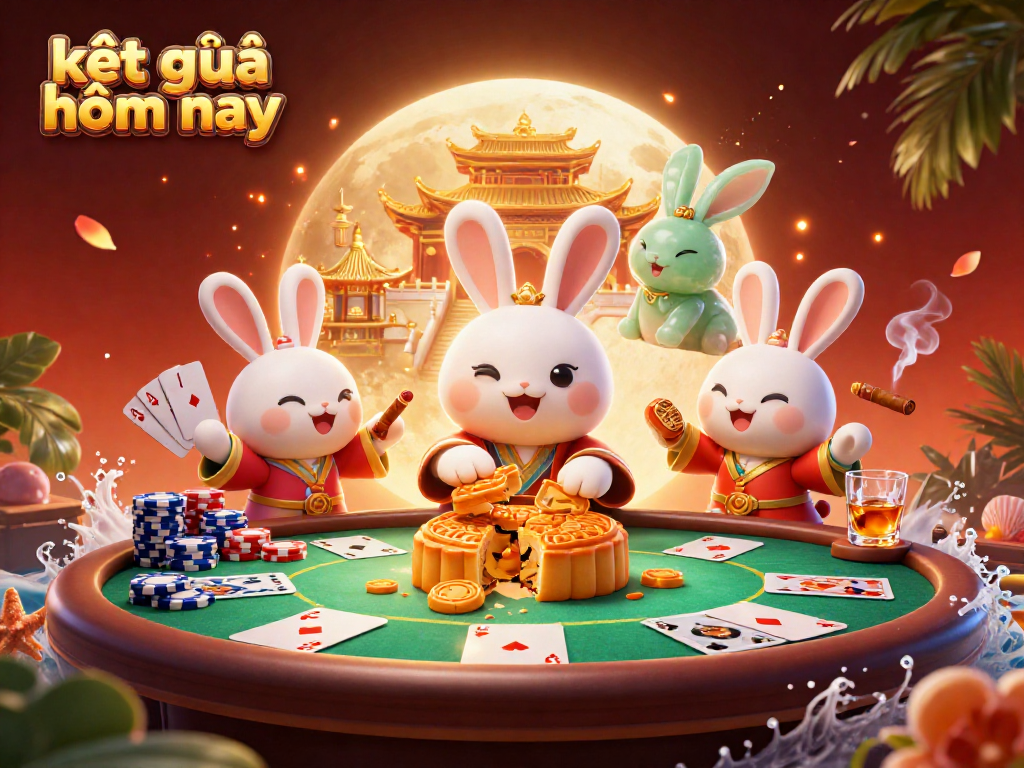 Experience rapid results with kết quả hôm nay featuring a lively 3D moon-themed poker scene.