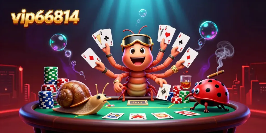 Experience thrilling gameplay with vip66814 as cartoon dealer deals cards amidst exciting jackpot action.
