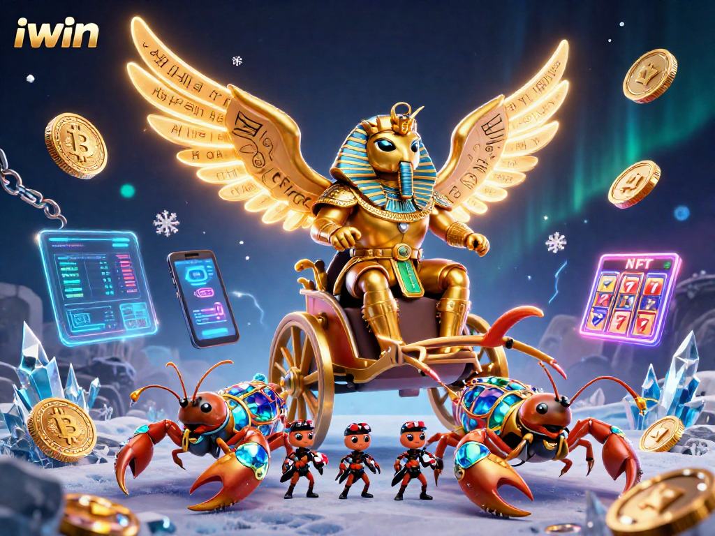 Playing slots with iwin's colossal scarab beetle and jewel-encrusted scorpions illustration.