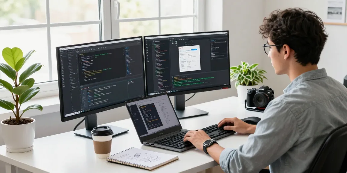 WhatsApp下載 process shown in a modern tech workspace with developers coding and collaborating.