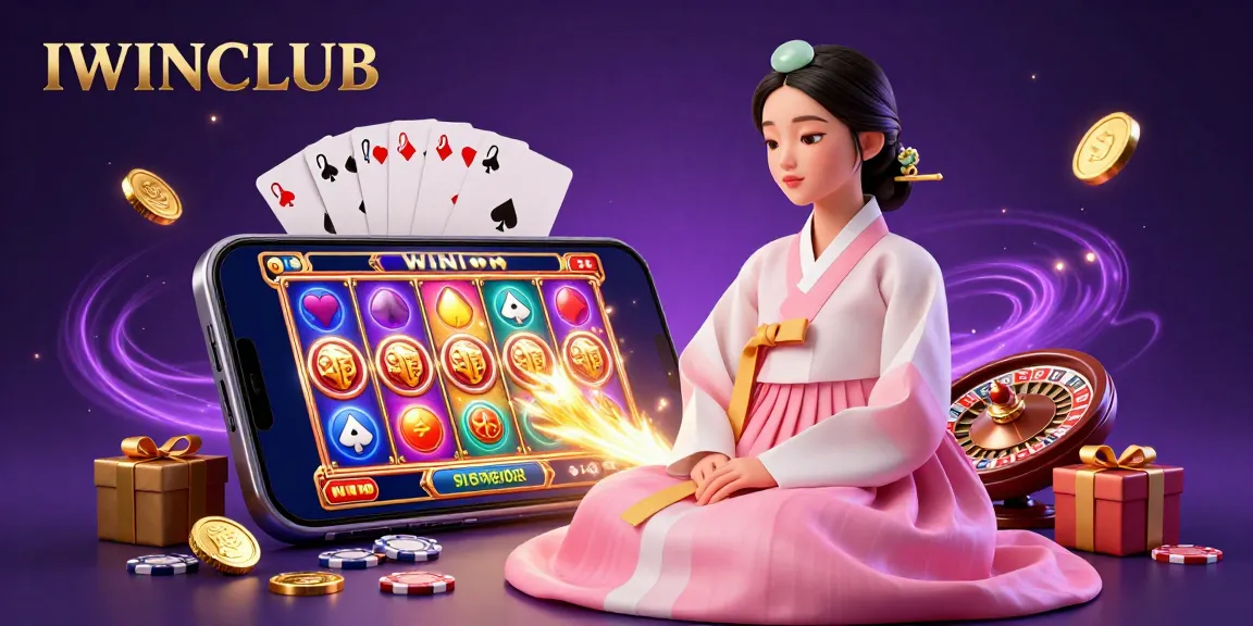 IWINCLUB players enjoy a vibrant 3D casino experience filled with spinning slot games and golden coins.