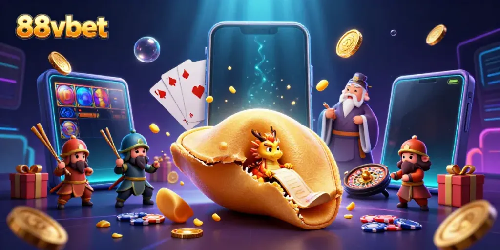 Experience the whimsical world of 88vbet with a golden fortune cookie and dynamic casino games