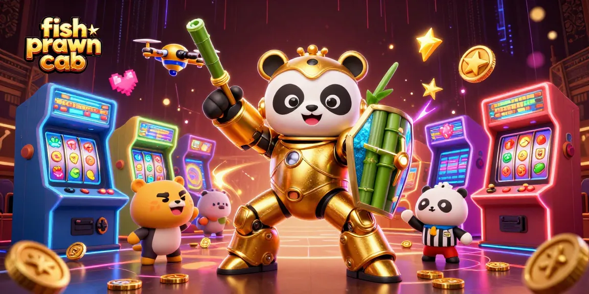 Engage in exciting fish prawn crab gaming action with a golden panda and vibrant casino elements.