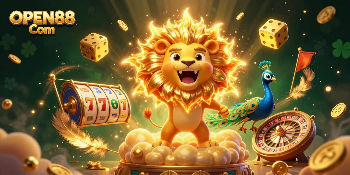 Experience the thrilling games at OPEN88 Com with this vibrant 3D casino illustration showcasing dynamic elements.