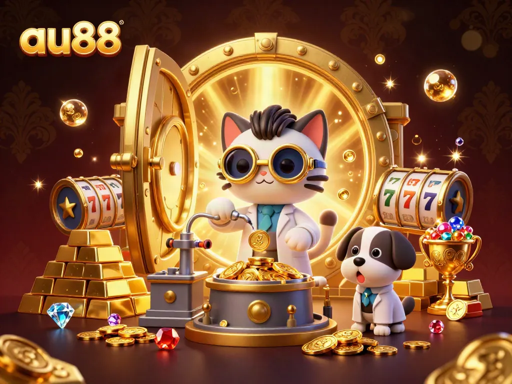 Play and win with the exciting au88 casino featuring golden treasures and animated characters!