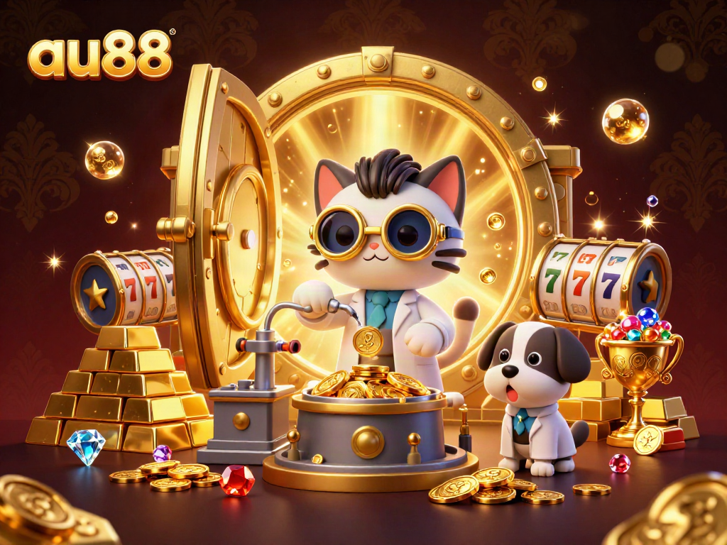Play and win with the exciting au88 casino featuring golden treasures and animated characters!