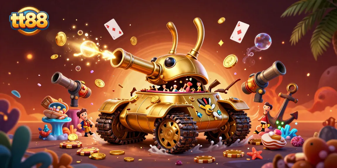 Experience the thrill of tt88's vibrant gaming scene with a golden beetle tank revealing miniature casino delights.