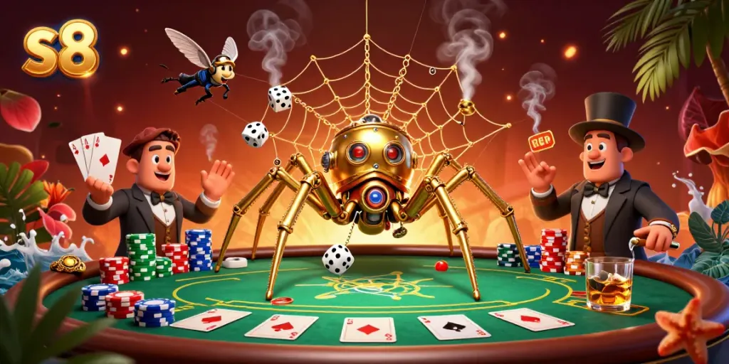Experience the vibrant world of s8 with a steampunk-themed casino illustration featuring dynamic gaming elements.